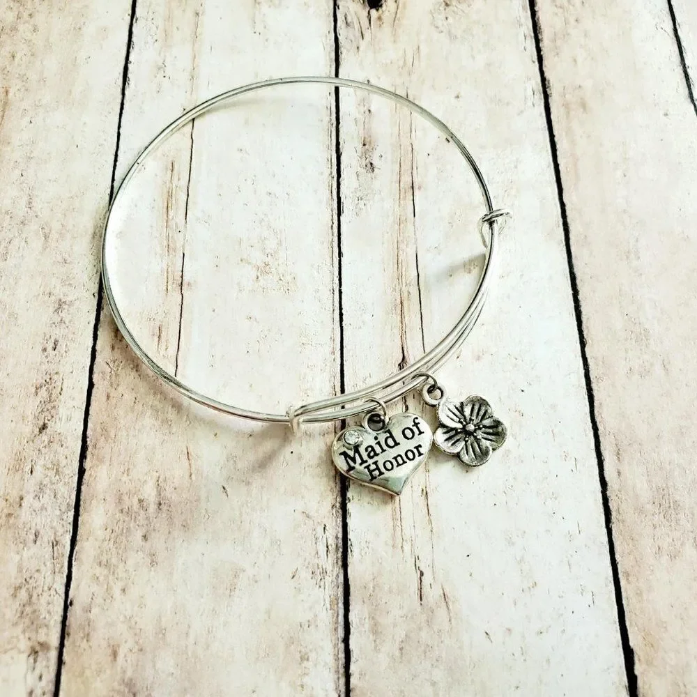 Maid of Honor Charm Bracelet, Wedding Jewelry